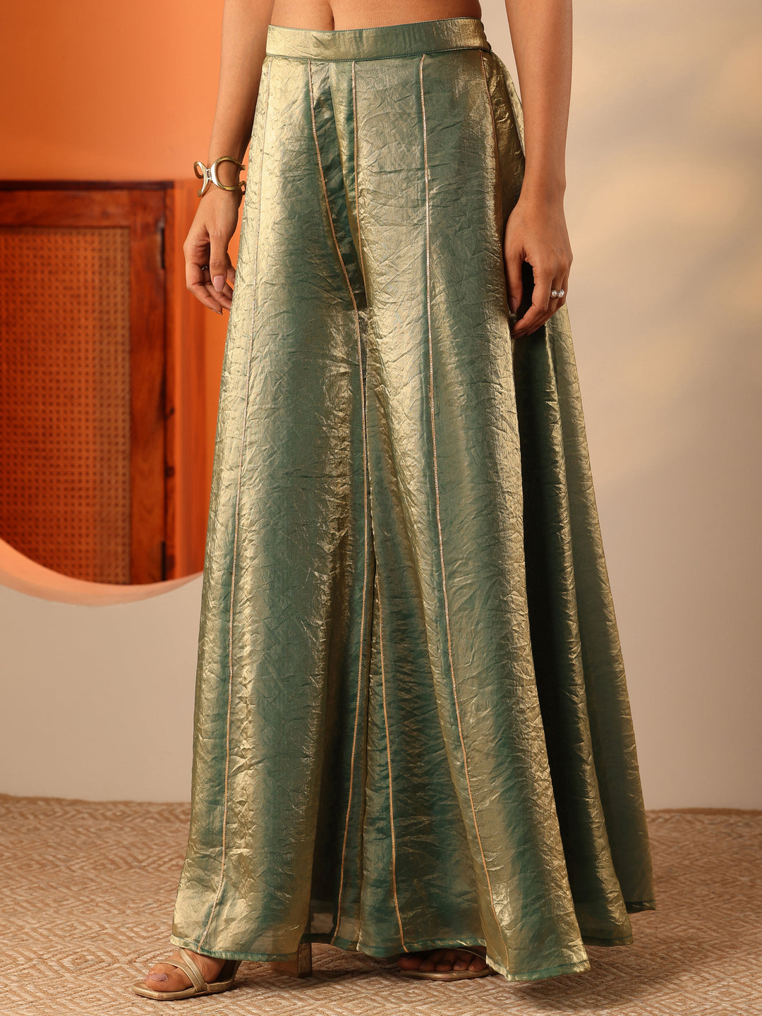 Green Solid Silk Blend Straight Kurta Set