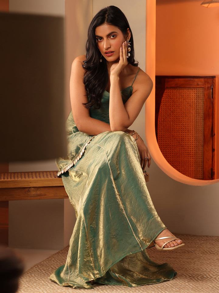 Green Solid Silk Blend Straight Kurta Set