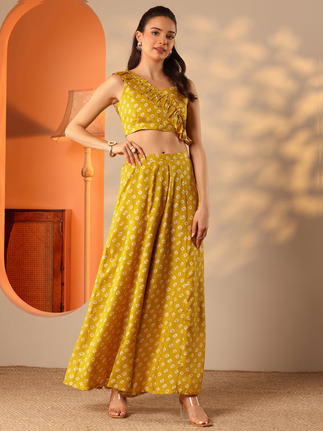 Yellow Printed Rayon Co-Ord Sets