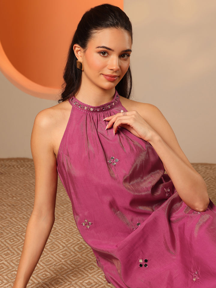 Pink Embellished Silk Blend Straight Kurta Set