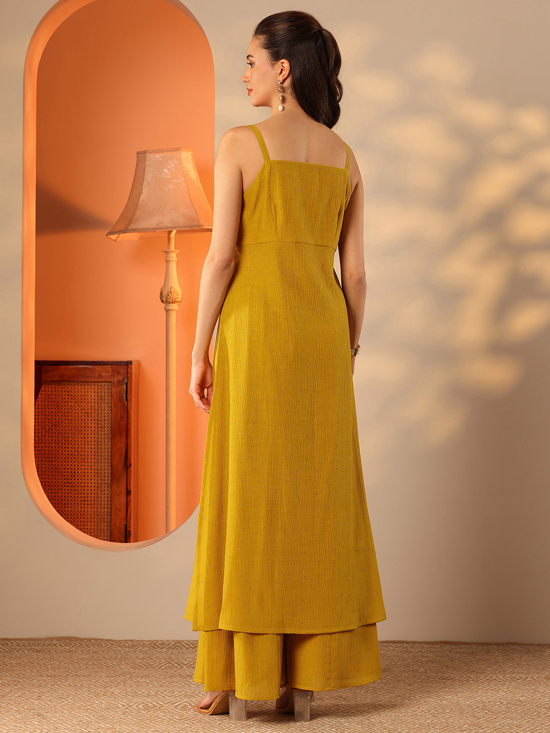 Mustard Embellished Silk Blend Straight Kurta Set
