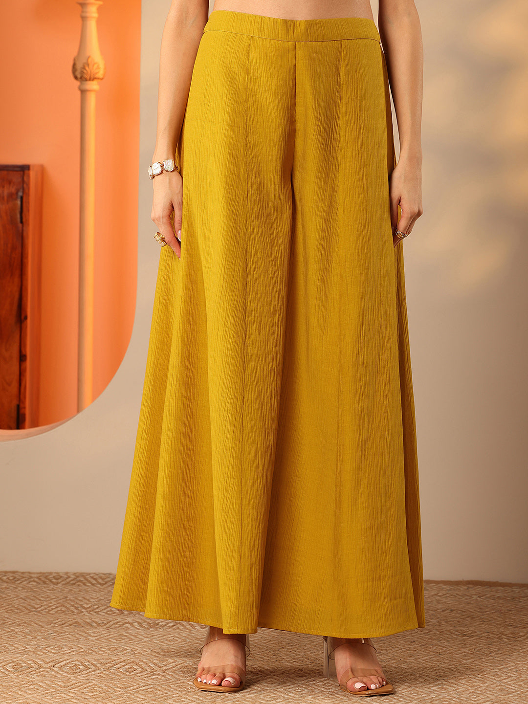 Mustard Embellished Silk Blend Straight Kurta Set