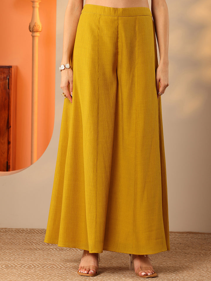 Mustard Embellished Silk Blend Straight Kurta Set