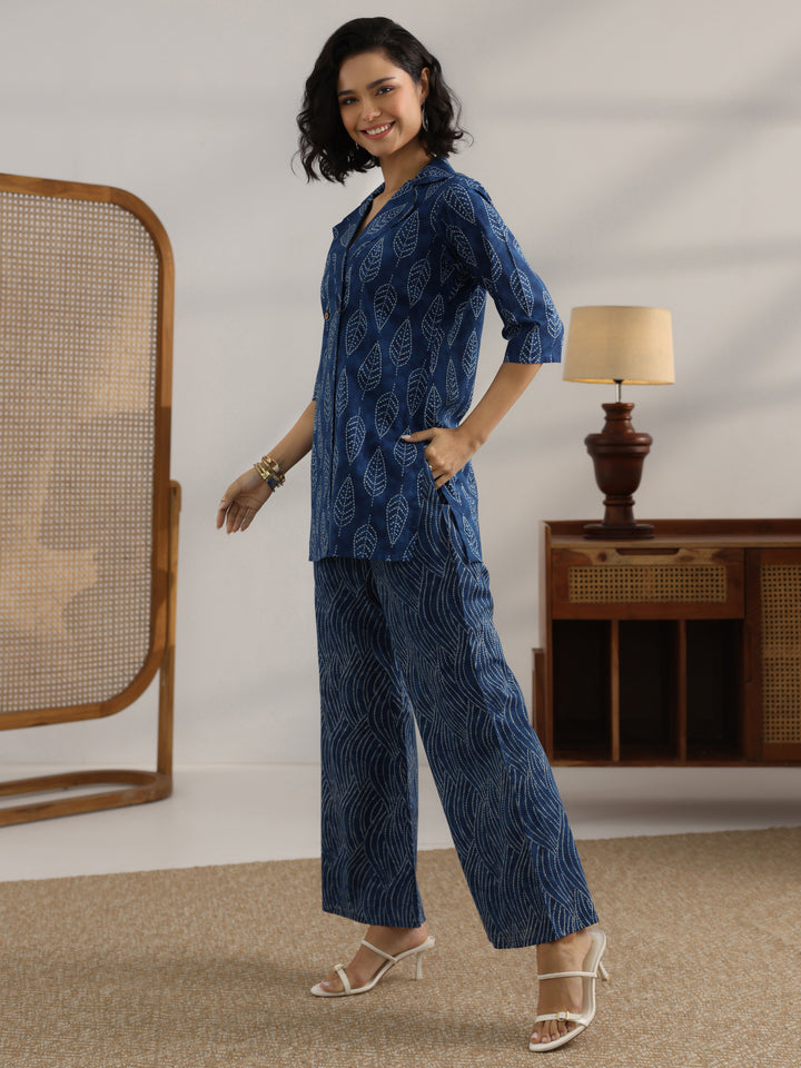 Blue Printed Cotton Straight Co-Ord Set