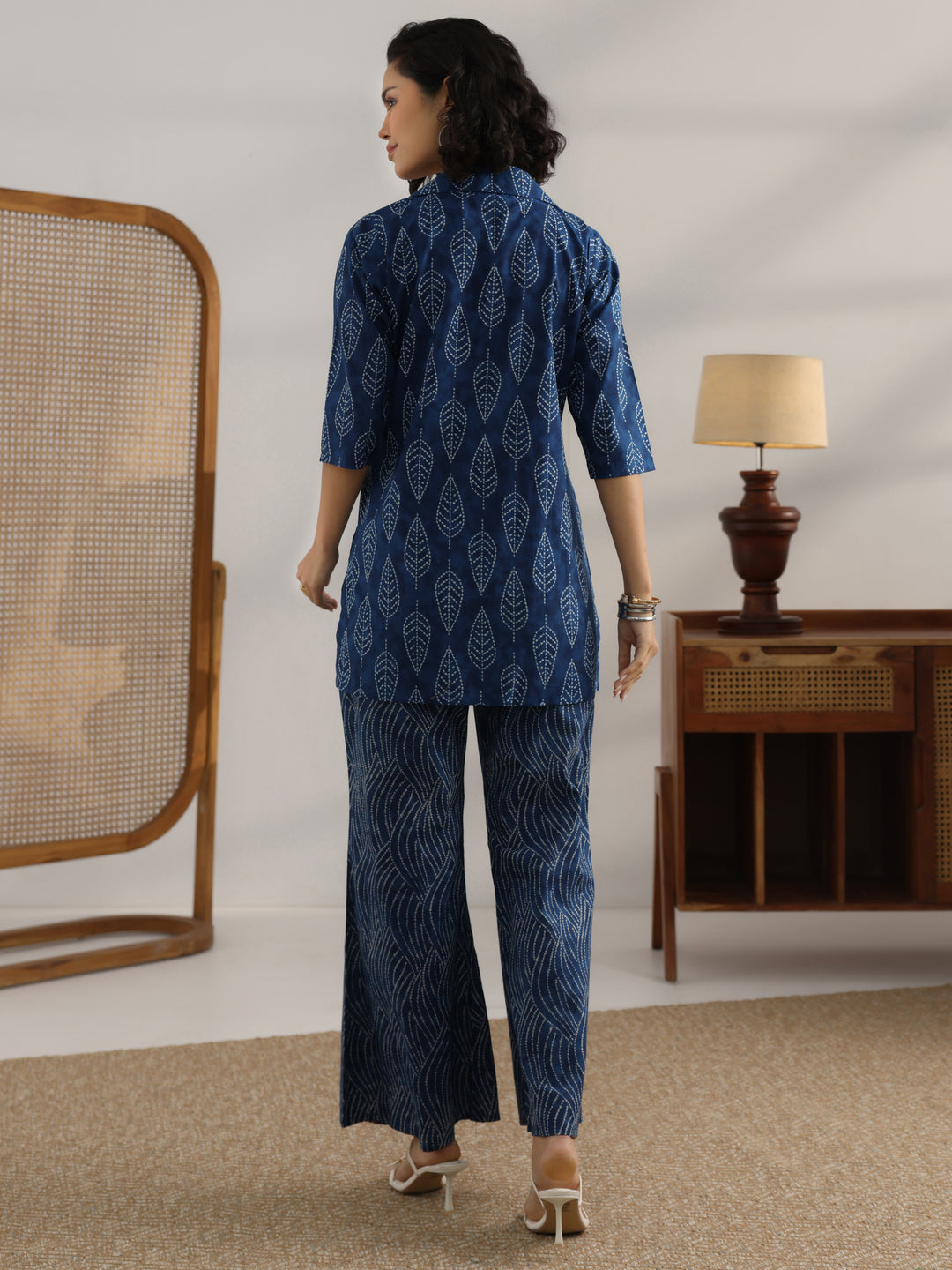 Blue Printed Cotton Straight Co-Ord Set