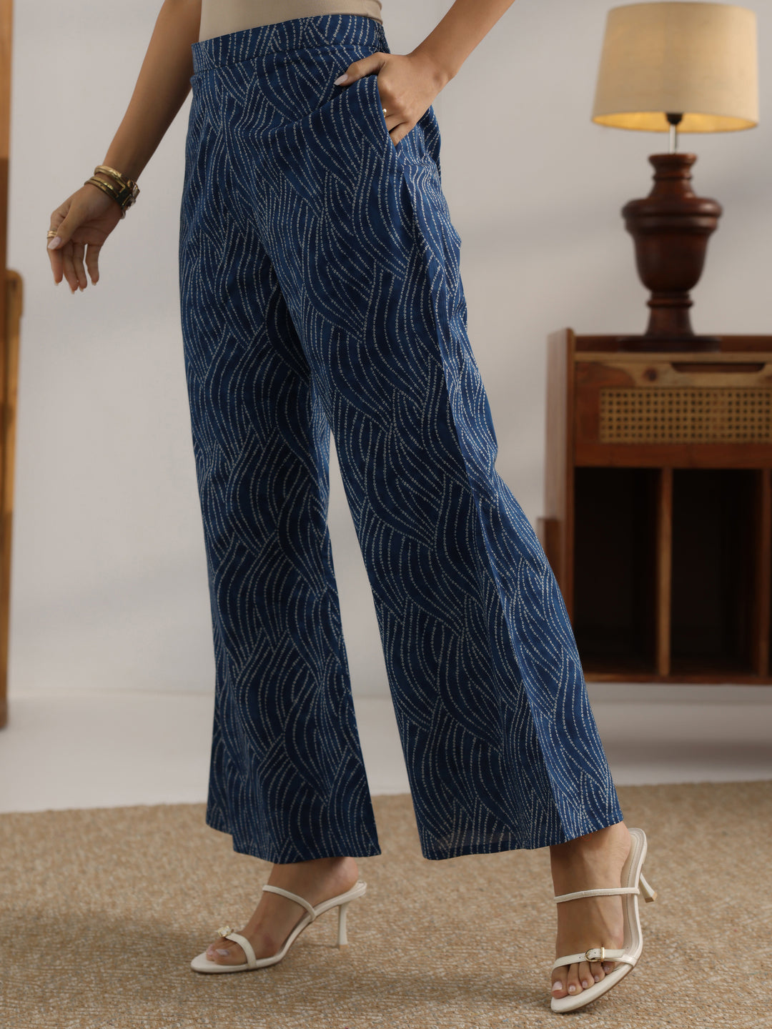 Blue Printed Cotton Straight Co-Ord Set