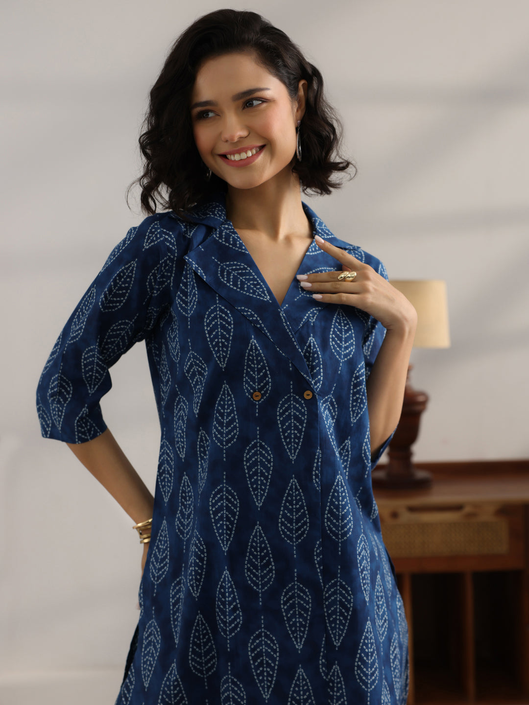 Blue Printed Cotton Straight Co-Ord Set