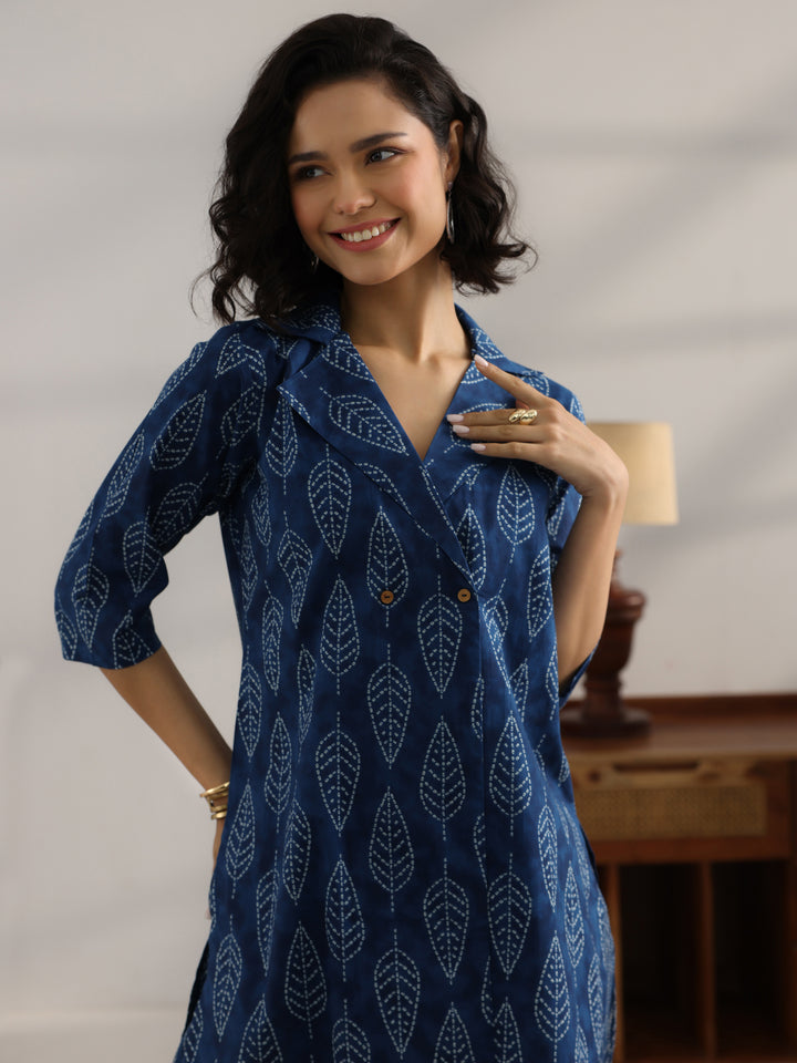 Blue Printed Cotton Straight Co-Ord Set