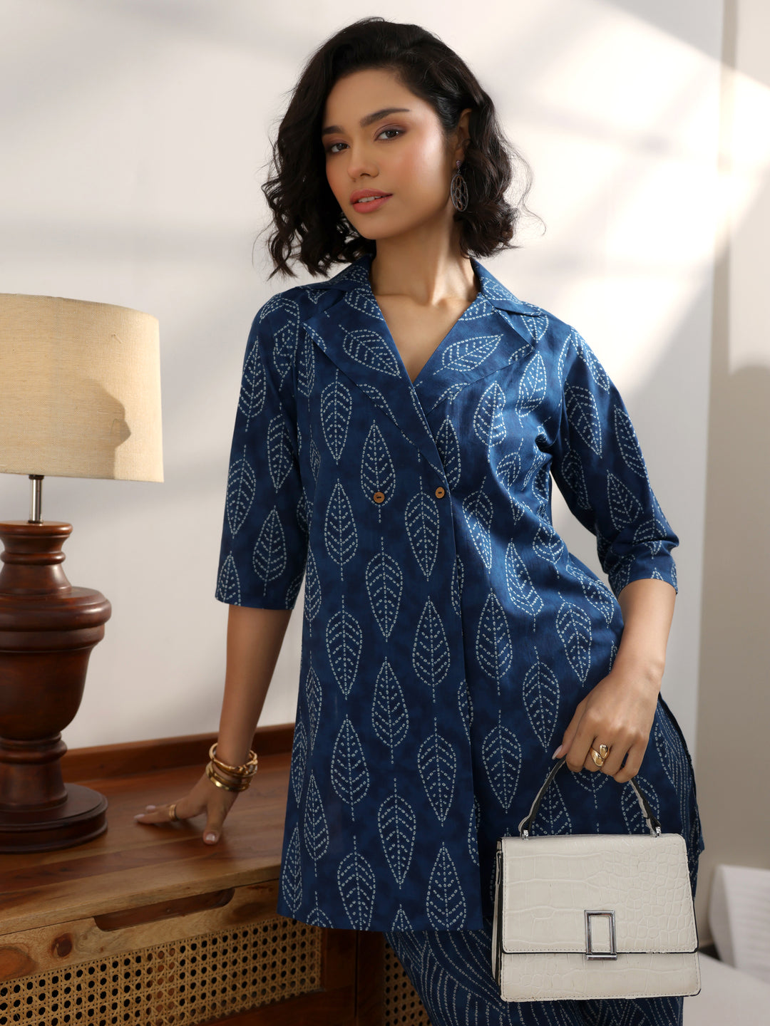 Blue Printed Cotton Straight Co-Ord Set
