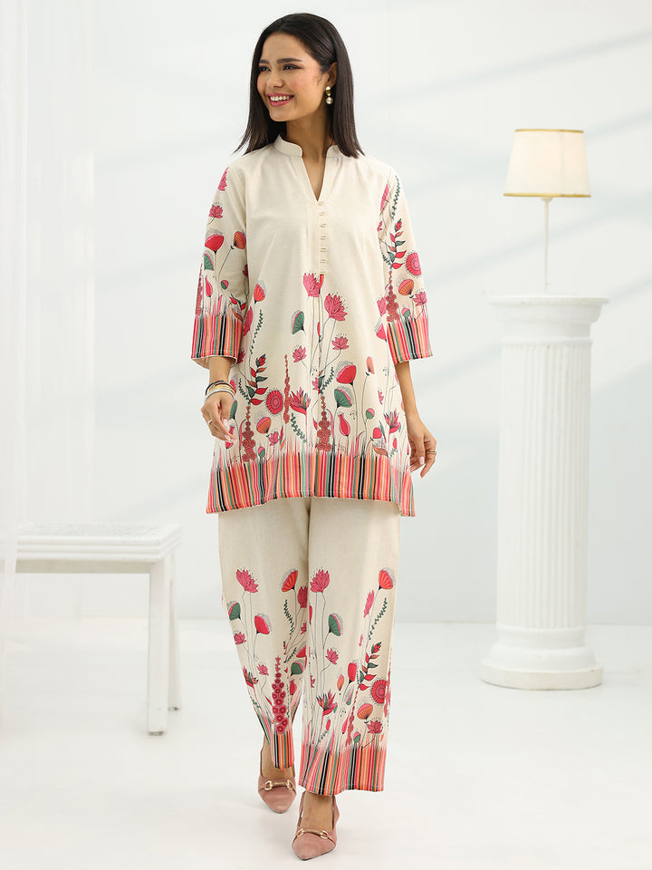 Off White Printed Cotton Co-Ord Sets