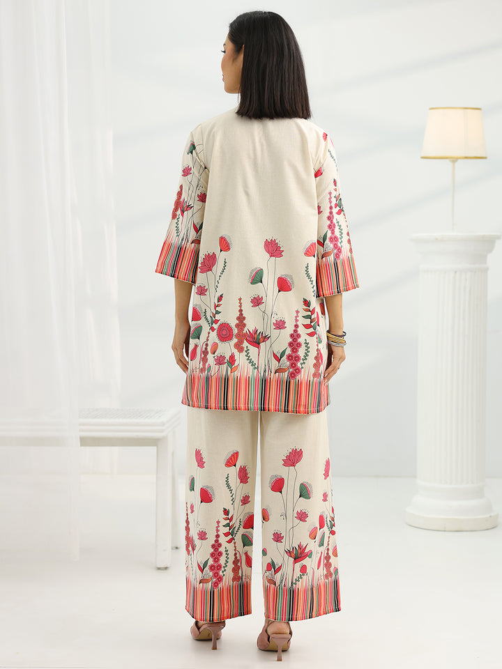 Off White Printed Cotton Co-Ord Sets