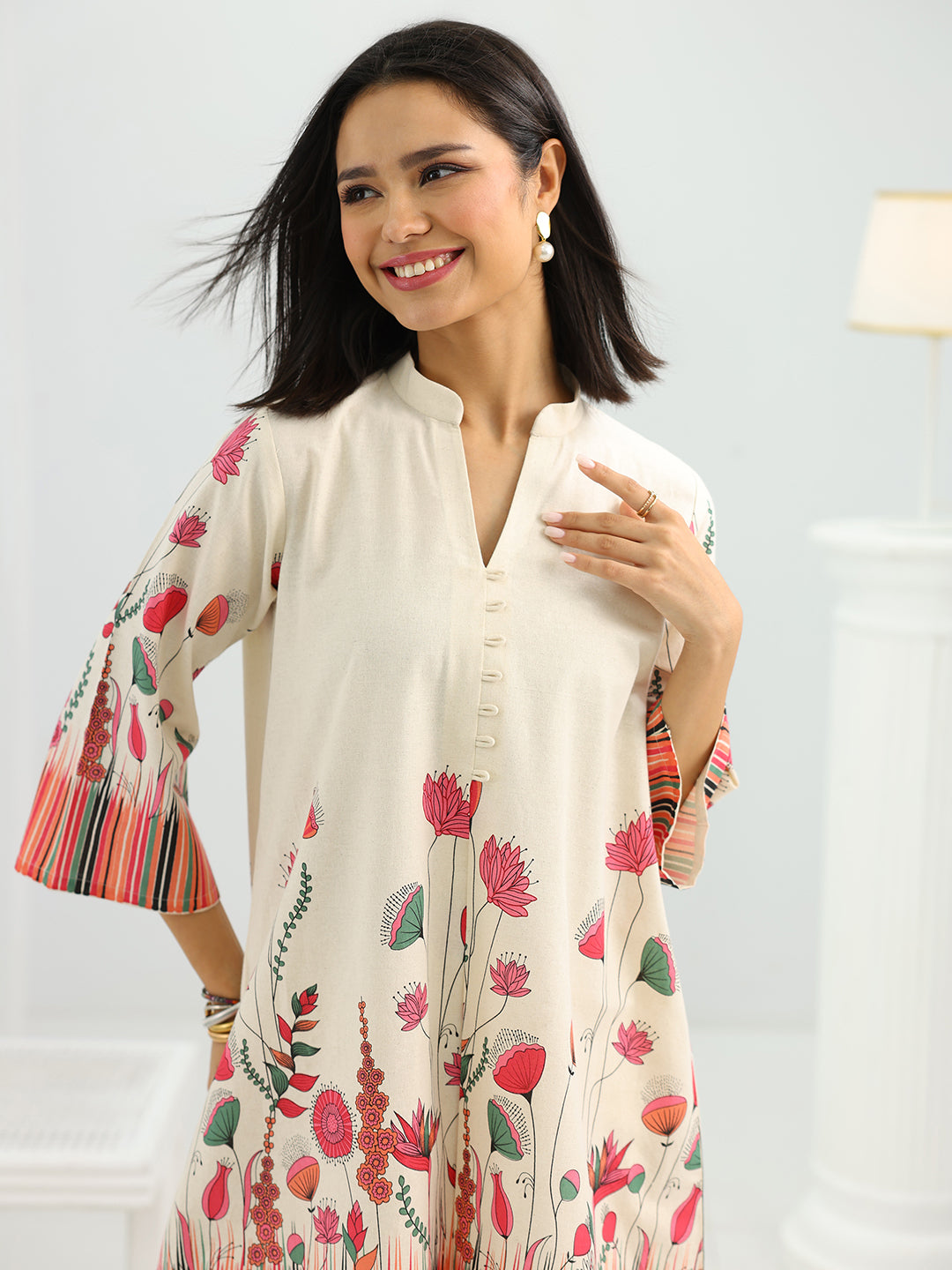 Off White Printed Cotton Co-Ord Sets