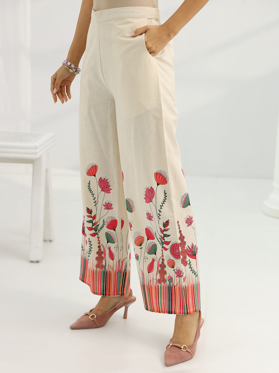 Off White Printed Cotton Co-Ord Sets