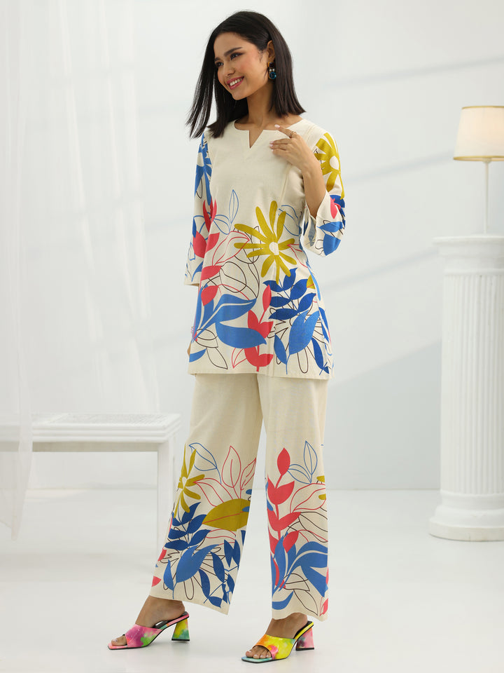 Off White Printed Cotton Co-Ord Sets