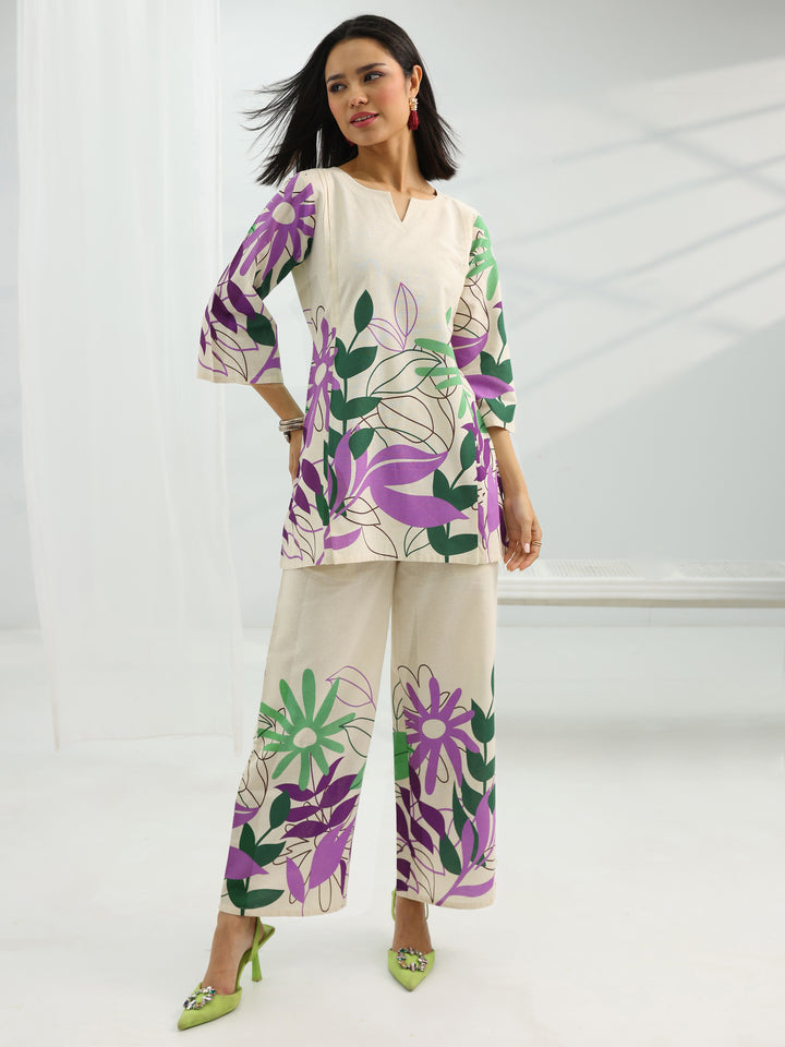 Off White Printed Cotton Co-Ord Sets