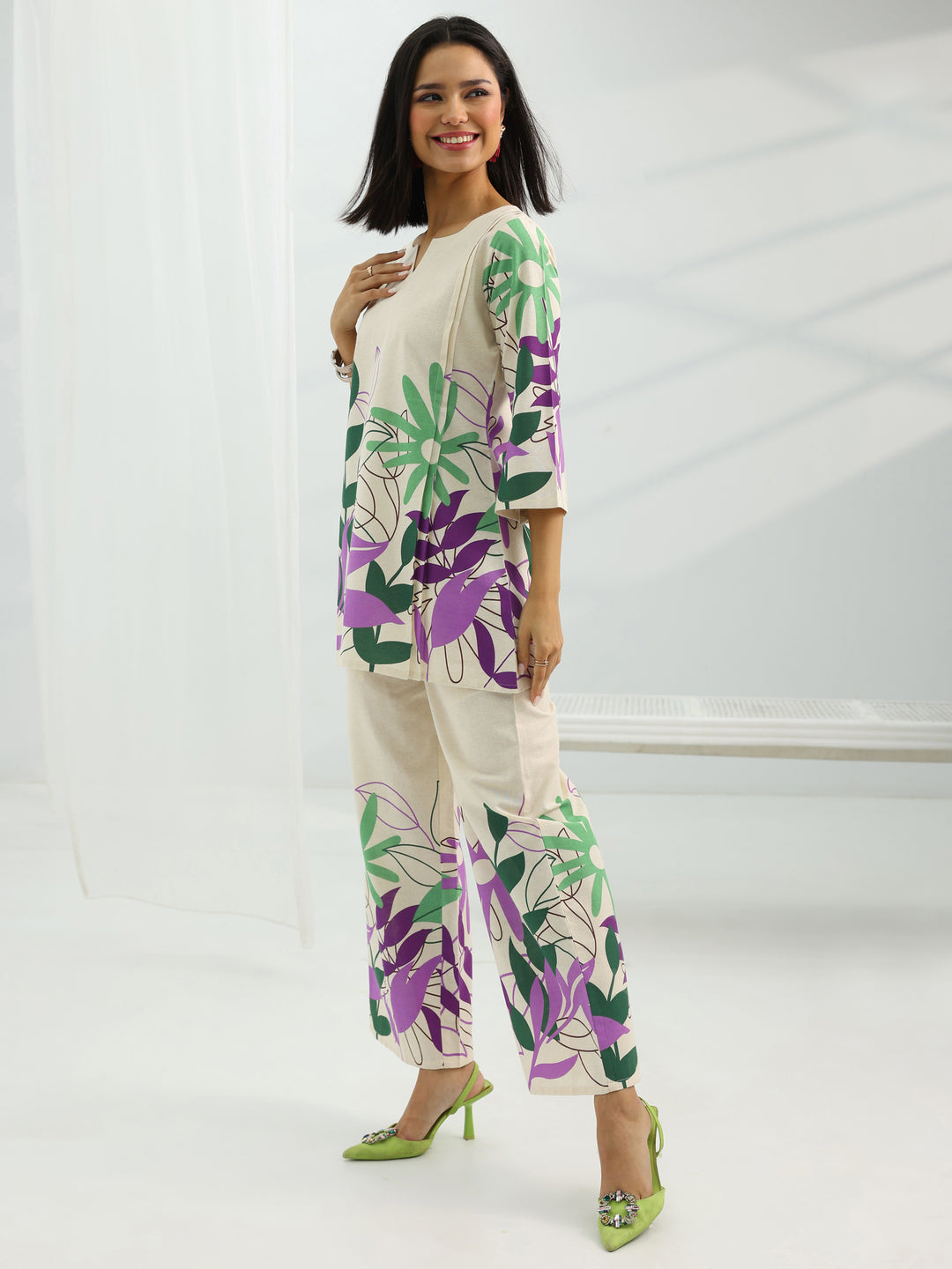 Off White Printed Cotton Co-Ord Sets