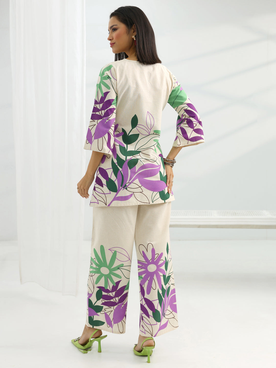 Off White Printed Cotton Co-Ord Sets