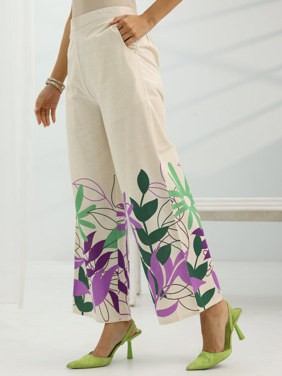 Off White Printed Cotton Co-Ord Sets