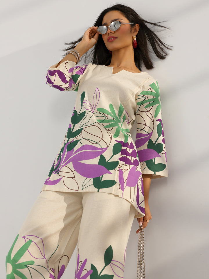 Off White Printed Cotton Co-Ord Sets