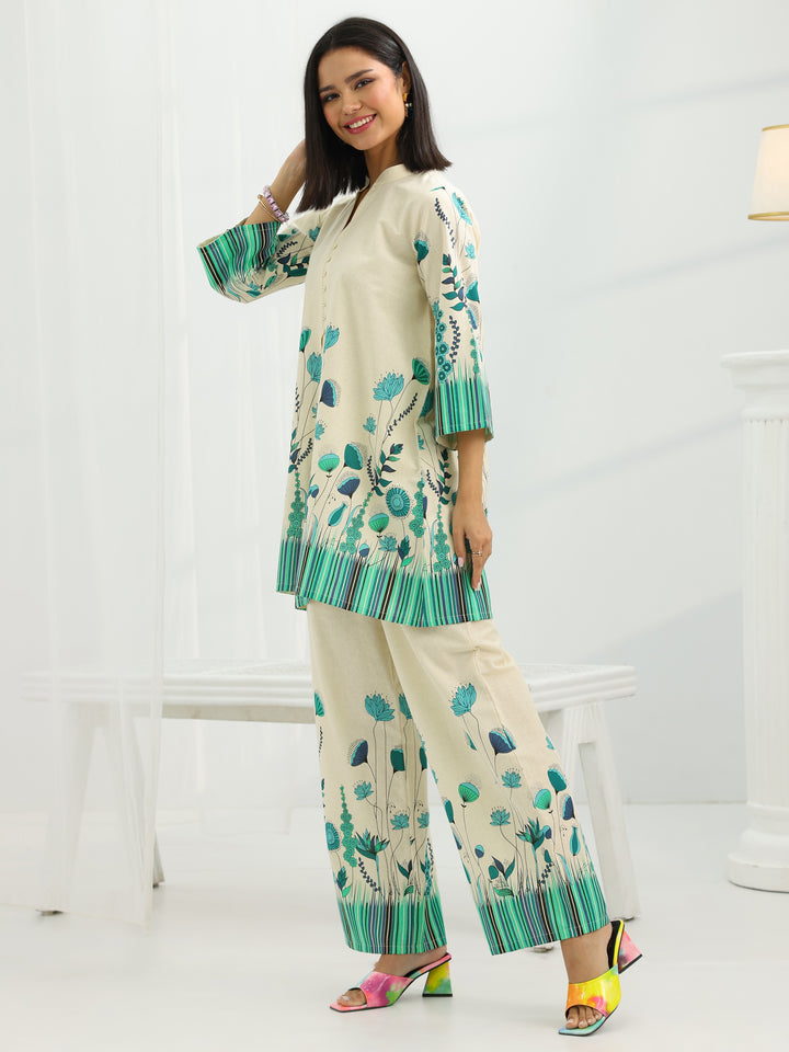 Off White Printed Cotton Co-Ord Sets