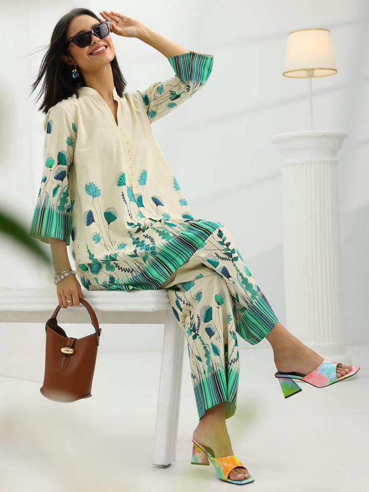 Off White Printed Cotton Co-Ord Sets