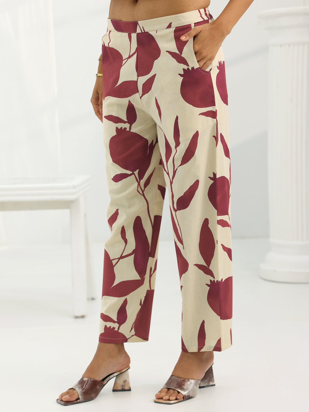 Off White Printed Cotton Straight Co-Ord Set