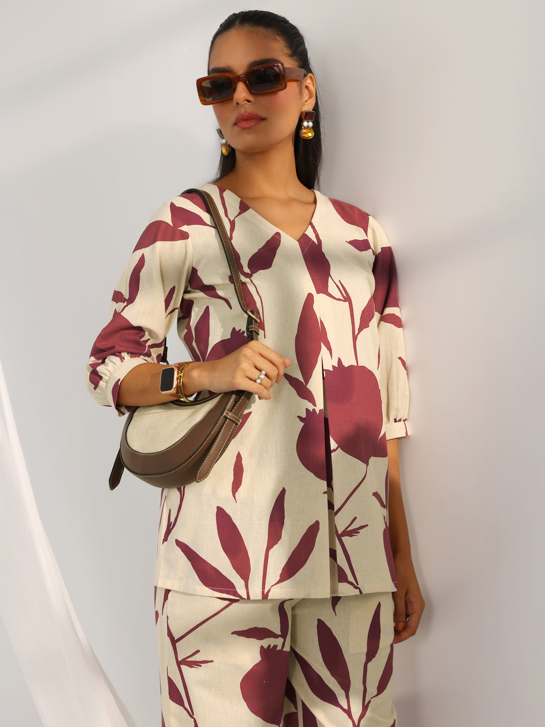 Off White Printed Cotton Straight Co-Ord Set