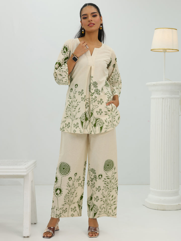 Off White Printed Cotton Co-Ord Sets