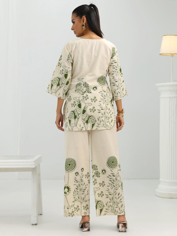 Off White Printed Cotton Co-Ord Sets