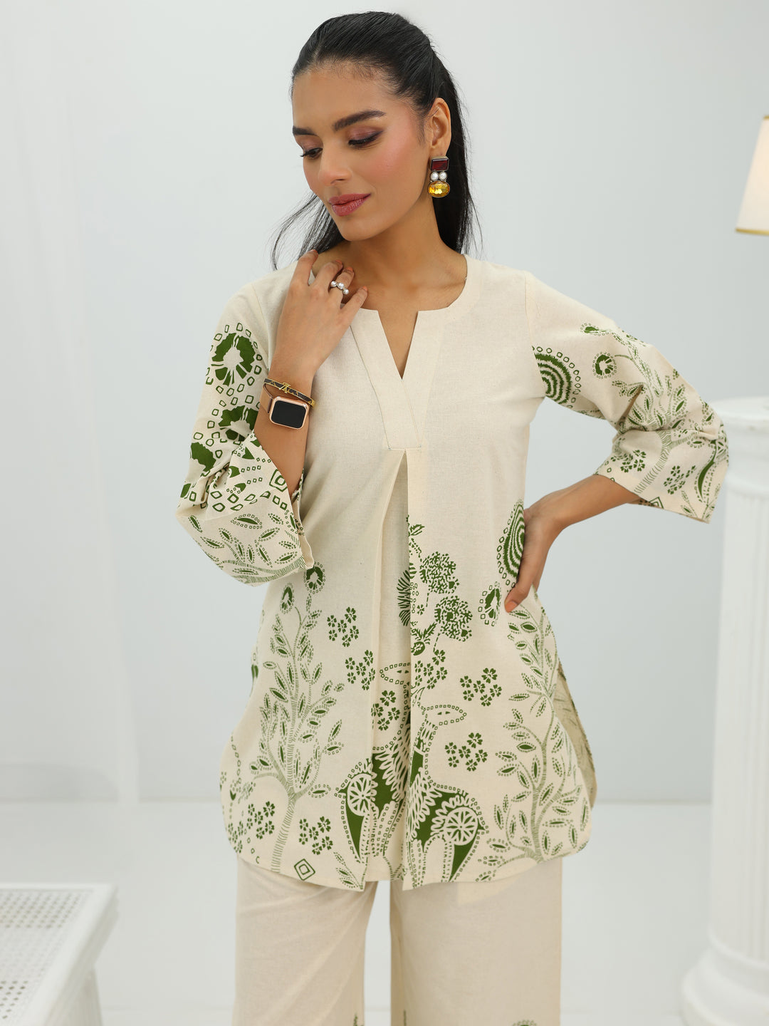 Off White Printed Cotton Co-Ord Sets