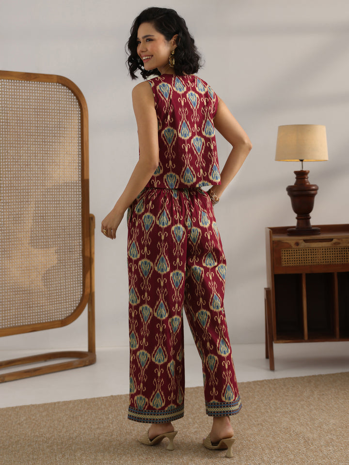 Maroon Printed Cotton Co-Ord Sets