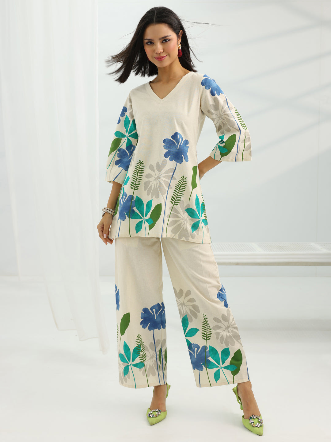 Off White Printed Cotton Co-Ord Sets