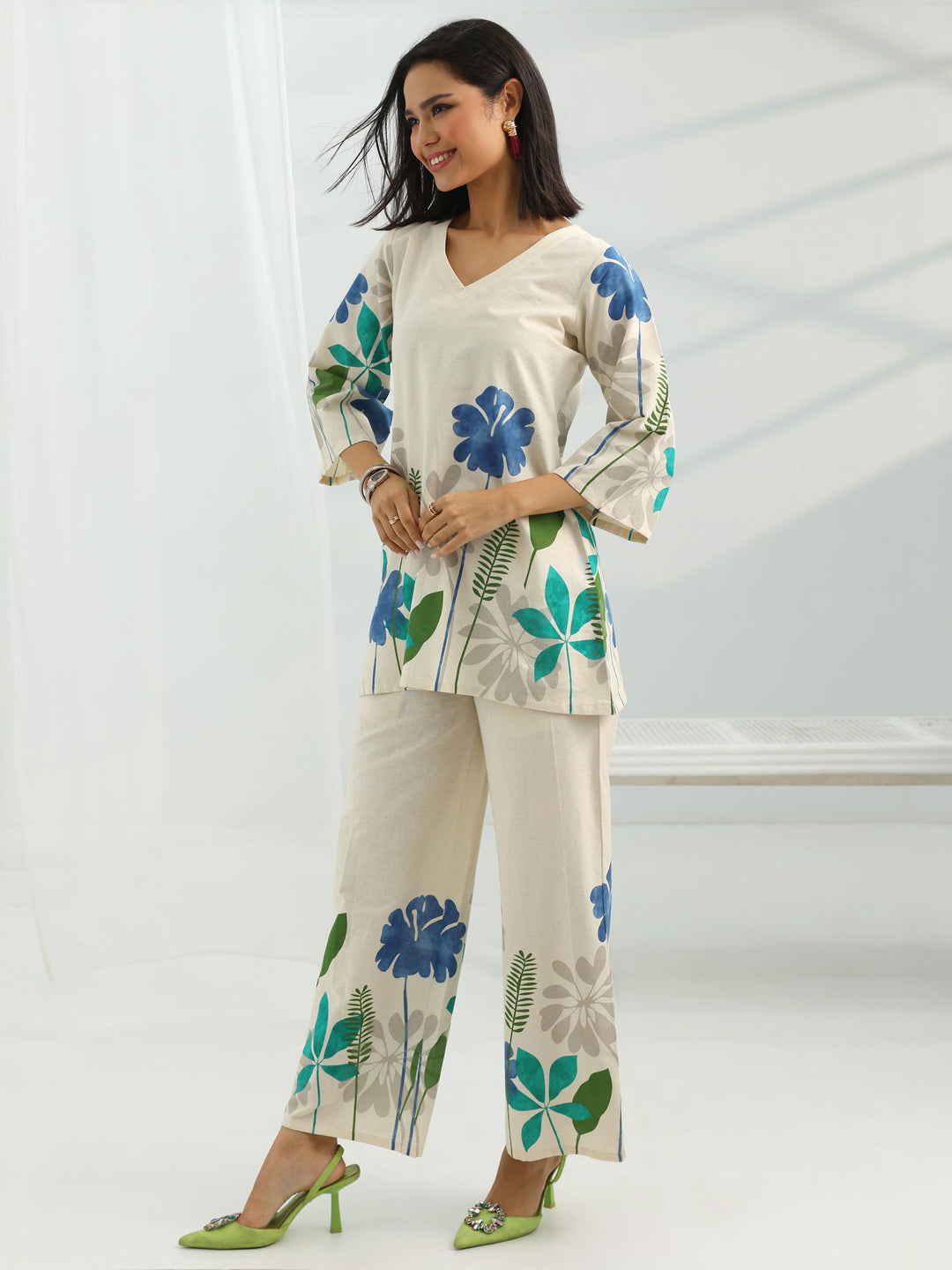 Off White Printed Cotton Co-Ord Sets