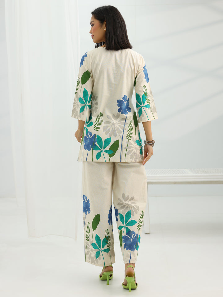 Off White Printed Cotton Co-Ord Sets