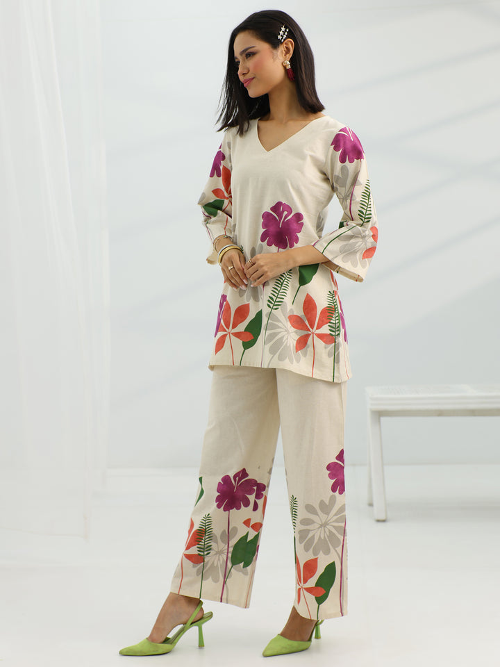 Off White Printed Cotton Co-Ord Sets
