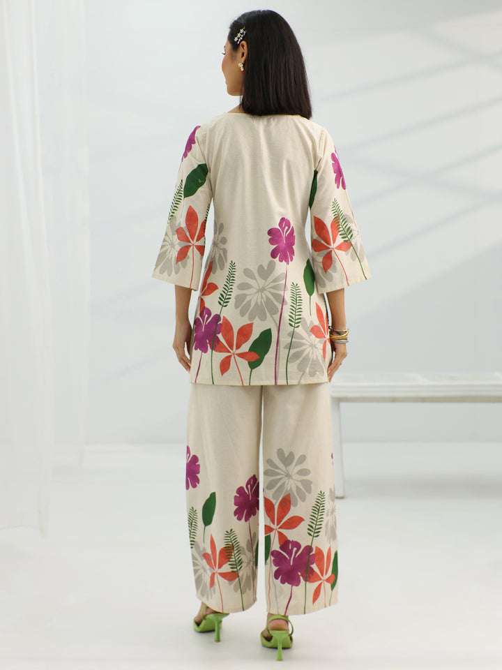 Off White Printed Cotton Co-Ord Sets
