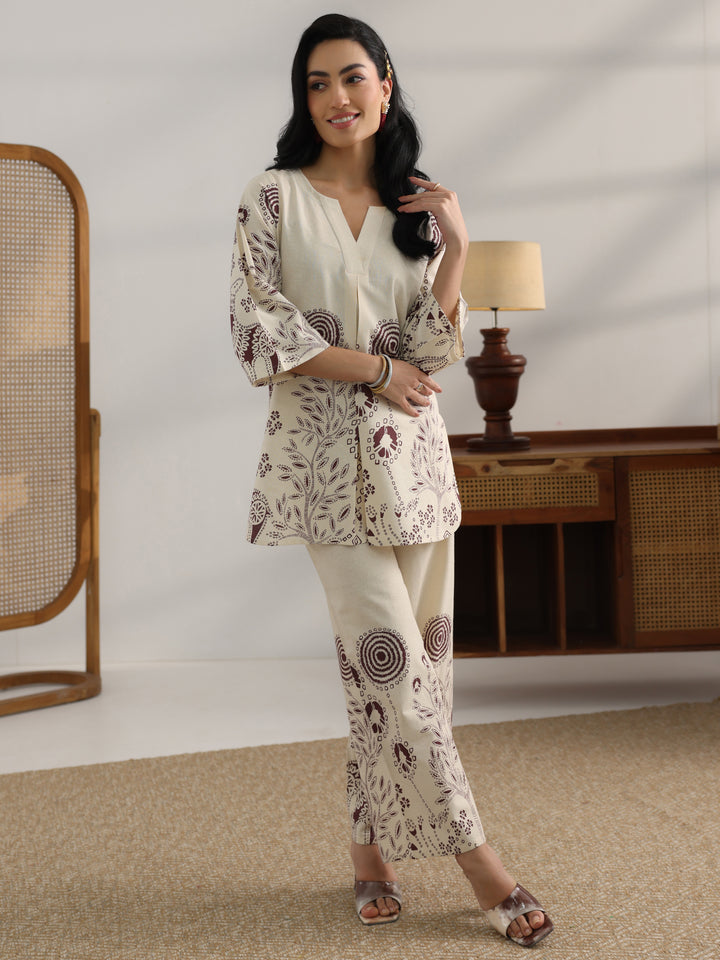 Off White Printed Cotton Co-Ord Sets