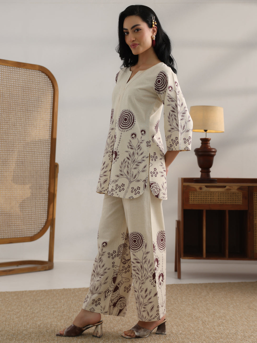 Off White Printed Cotton Co-Ord Sets