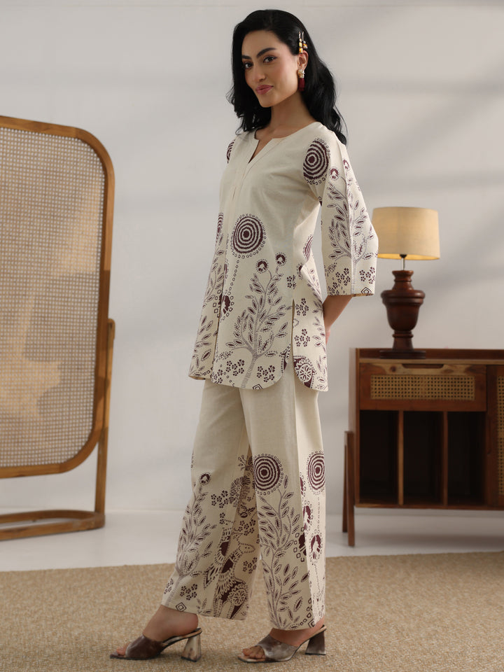 Off White Printed Cotton Co-Ord Sets