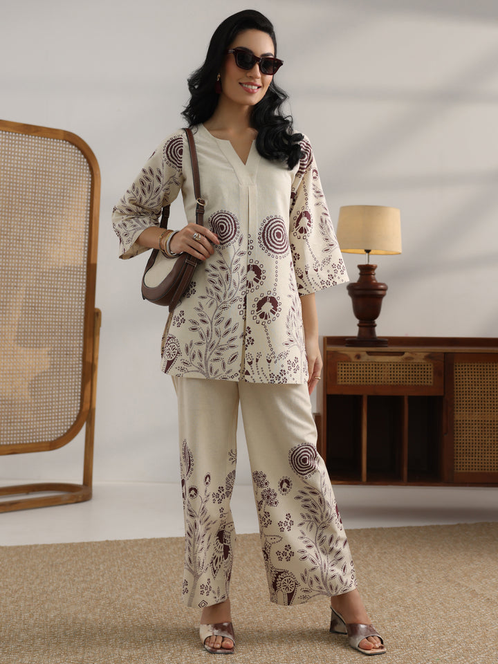 Off White Printed Cotton Co-Ord Sets