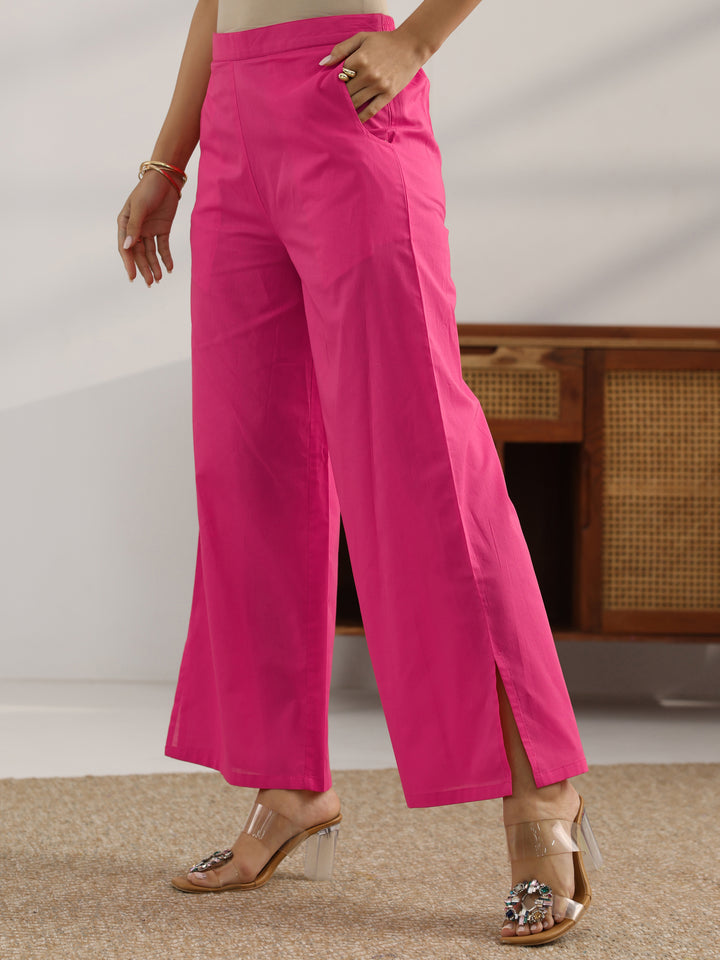 Pink Printed Cotton Straight Suit Set With Dupatta