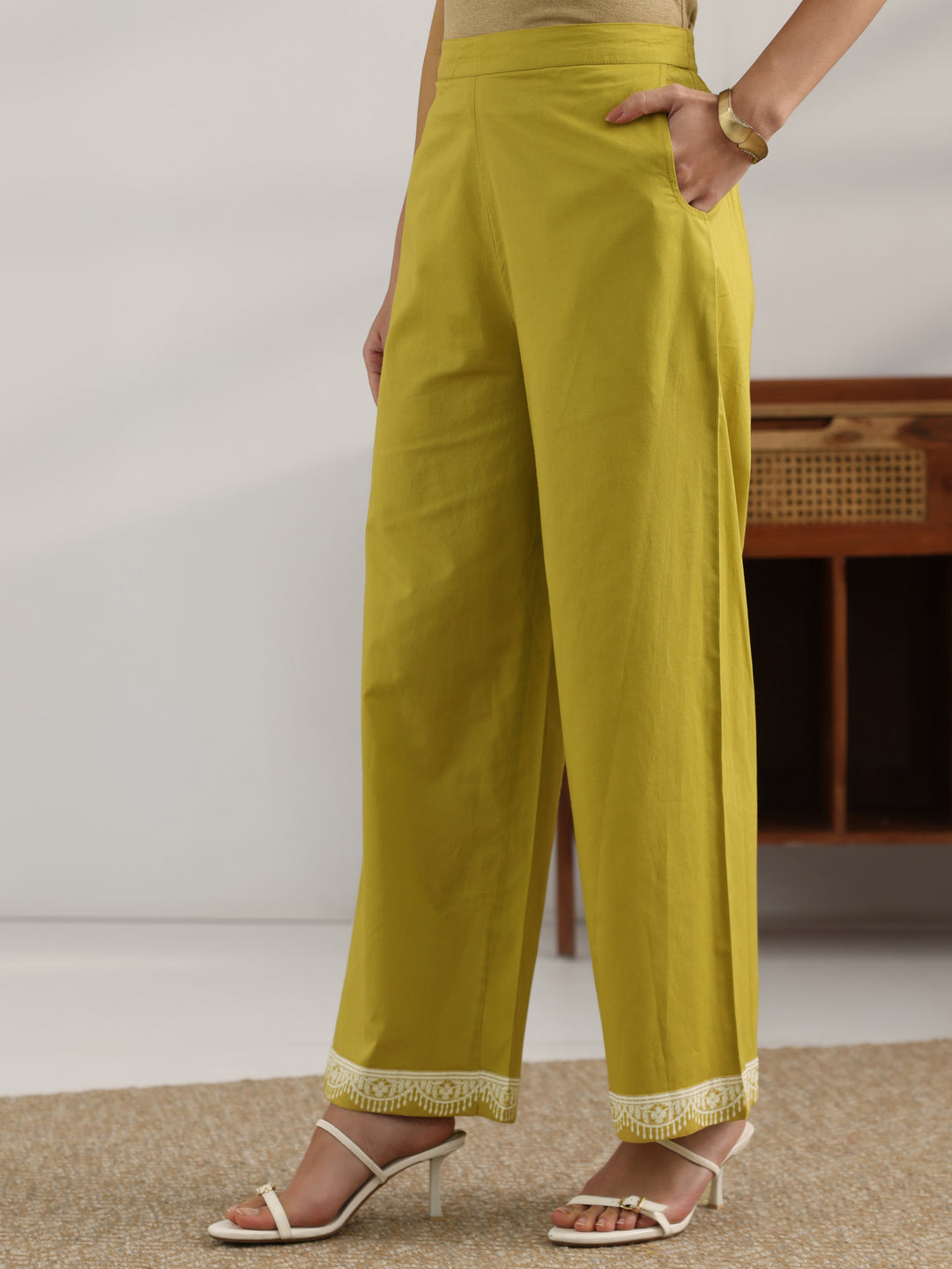 Green Printed Cotton Straight Suit Set With Dupatta