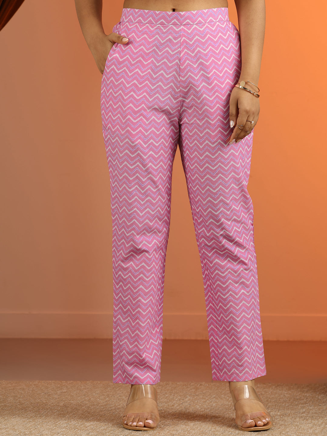Pink Printed Cotton Straight Suit Set With Dupatta