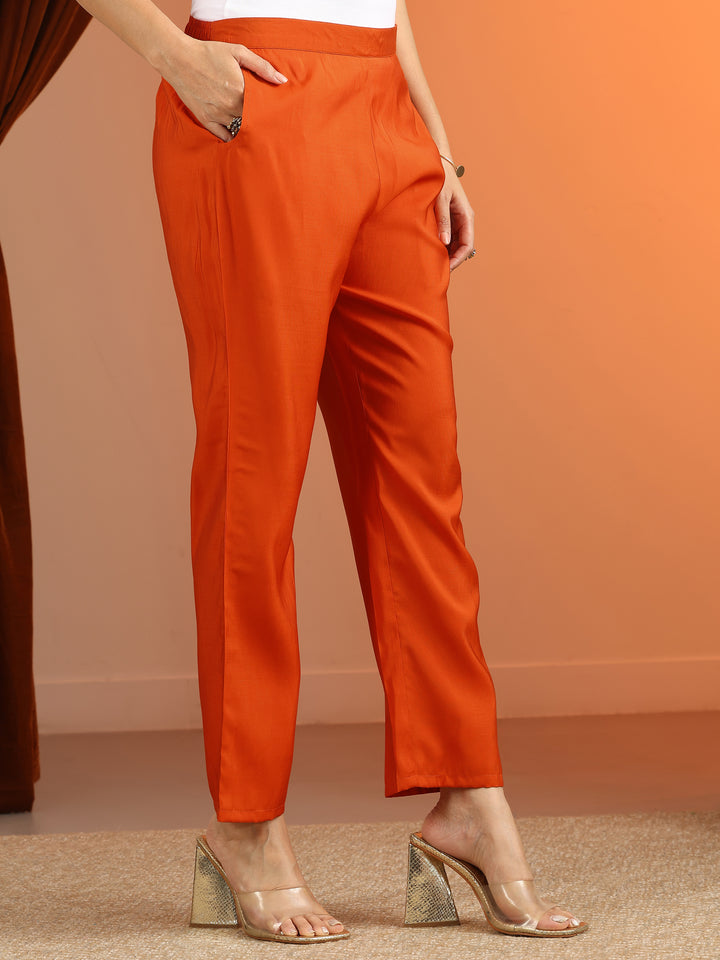 Orange Printed Silk Blend Straight Suit Set With Dupatta