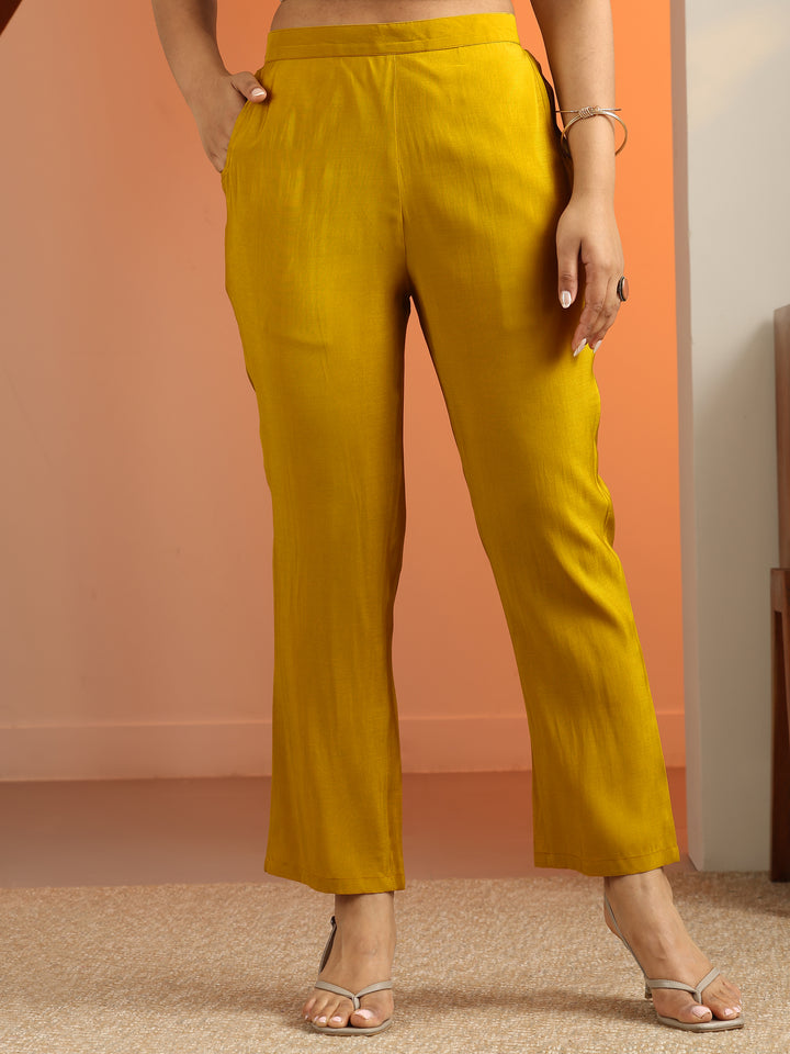 Mustard Printed Silk Blend Straight Suit Set With Dupatta