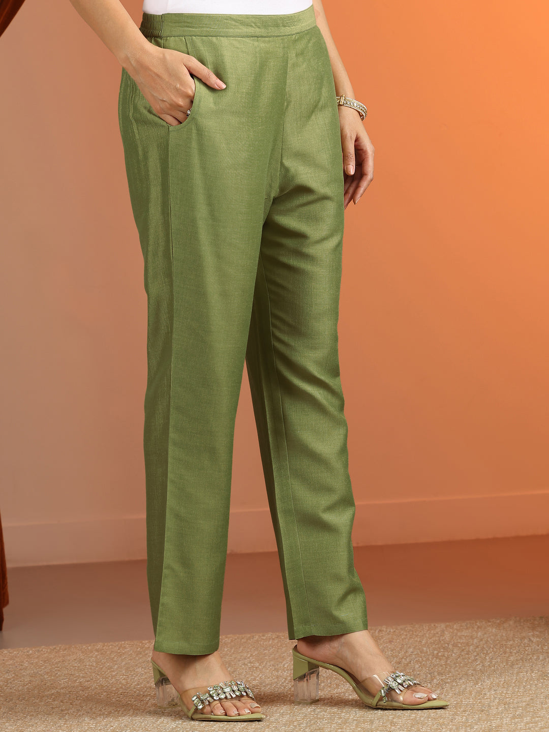 Green Printed Silk Blend Straight Suit Set With Dupatta