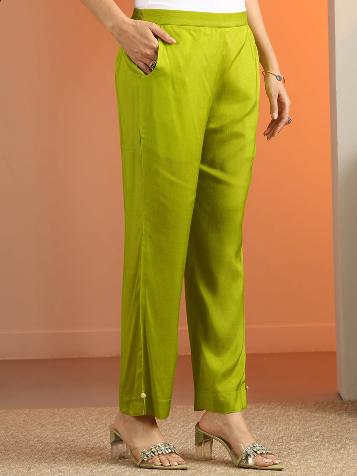 Green Printed Silk Blend Straight Suit Set With Dupatta