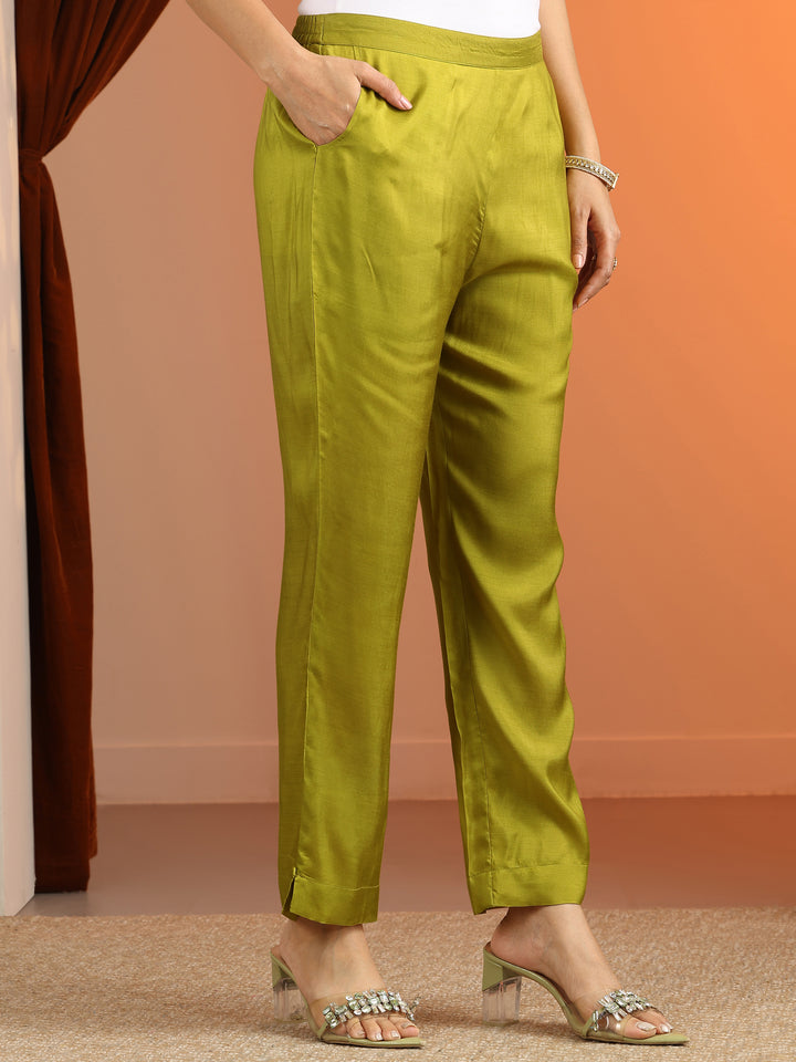 Green Printed Silk Blend Straight Suit Set With Dupatta