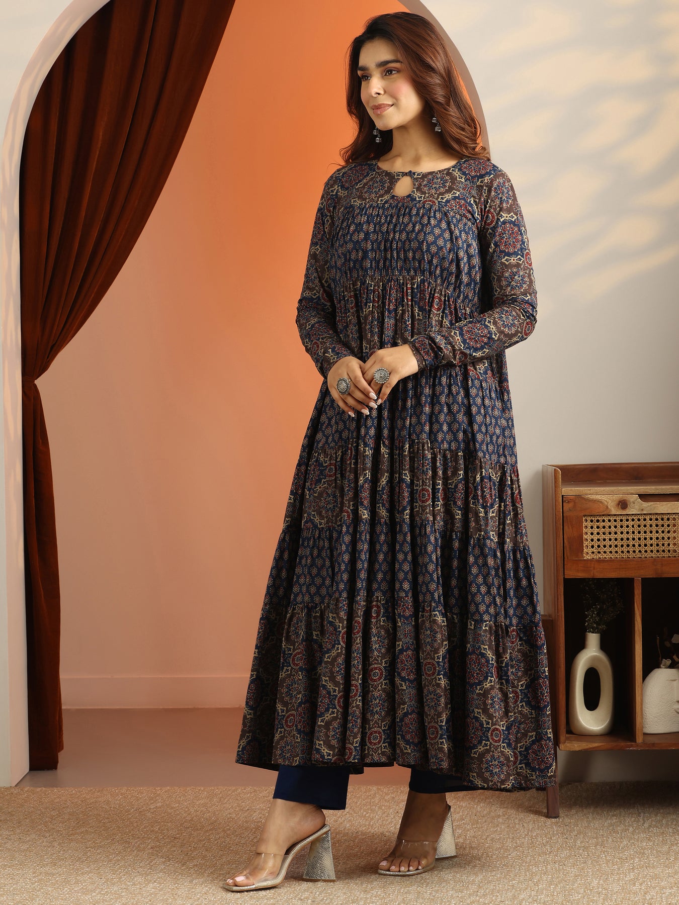 party wear cotton anarkali dress Buy Women's Cotton V-Neck 3/4 Sleeves Printed Anarkali Gown with Pant & Dupatta Set (Black-XL) at Amazon.in