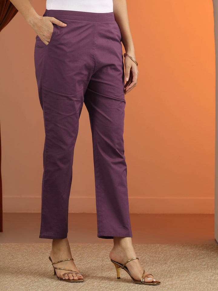 Mauve Printed Cotton Straight Suit Set With Dupatta